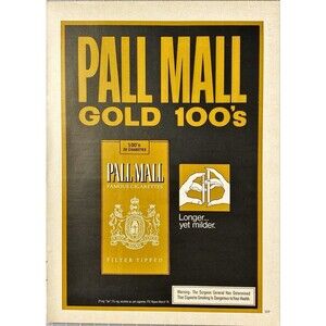 Pall Mall Gold 100's Cigarettes "Longer Yet Milder" Playboy Vintage Print Ad